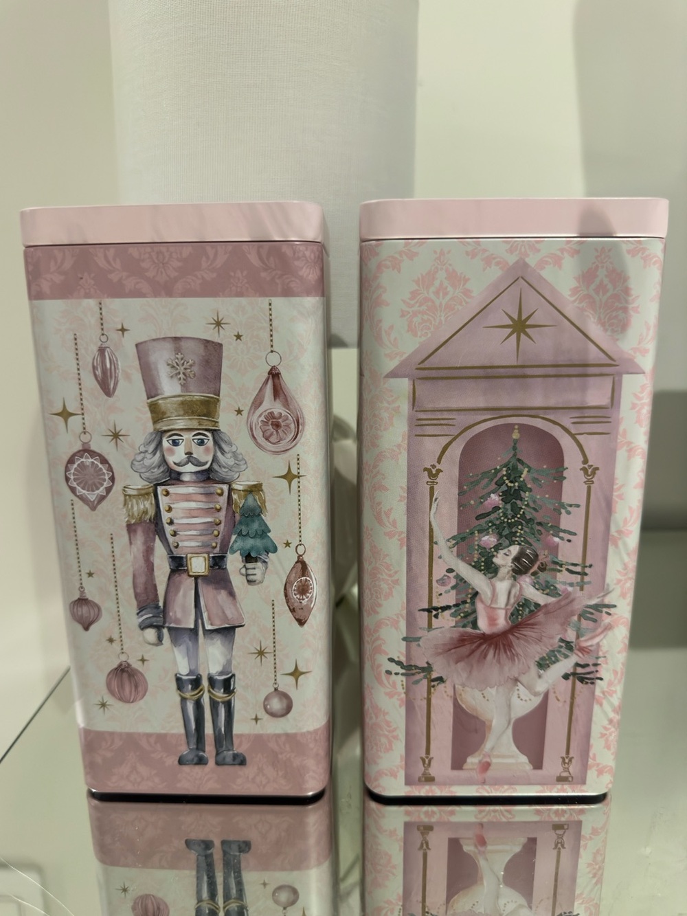 🤍 Pink Nutcracker & Ballerina Holiday Canister Storage Tin Set Christmas NWT